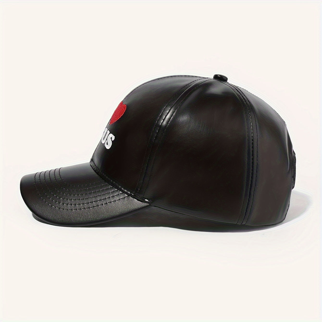 Faux Leather Baseball Cap with "I Love Jesus" Embroidery - Adjustable Snapback