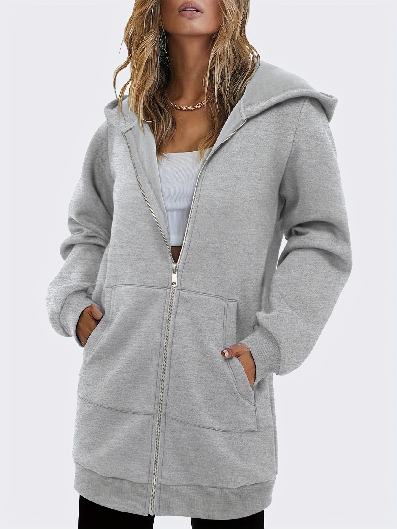 Women's Casual Longline Zip Up Hoodie by In His Divine Power