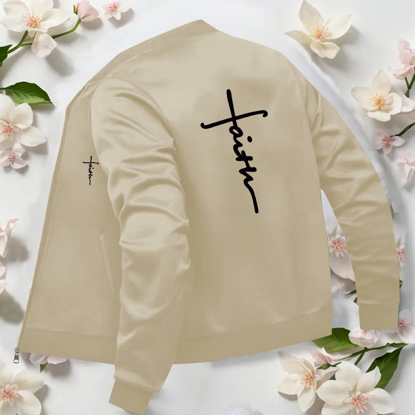 Trendy Women Bomber Jacket Faith Print Geometric Zipup