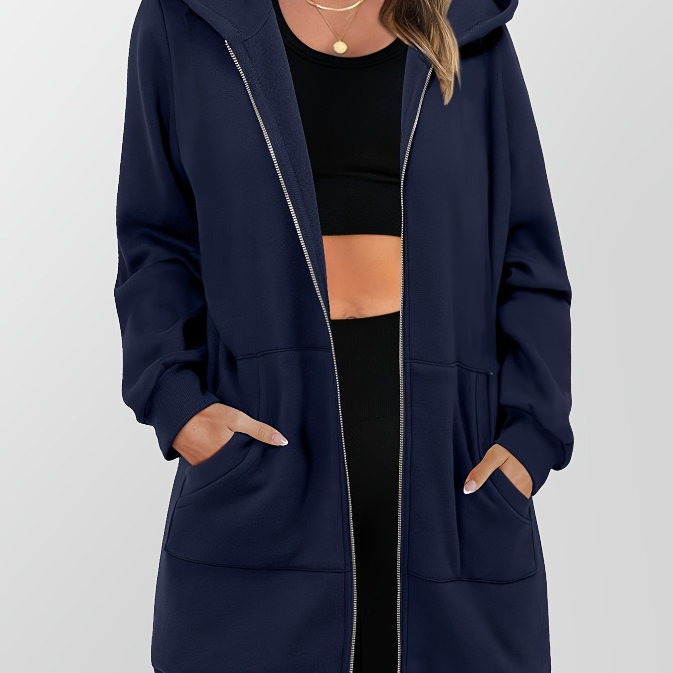 Women's Casual Longline Zip Up Hoodie by In His Divine Power