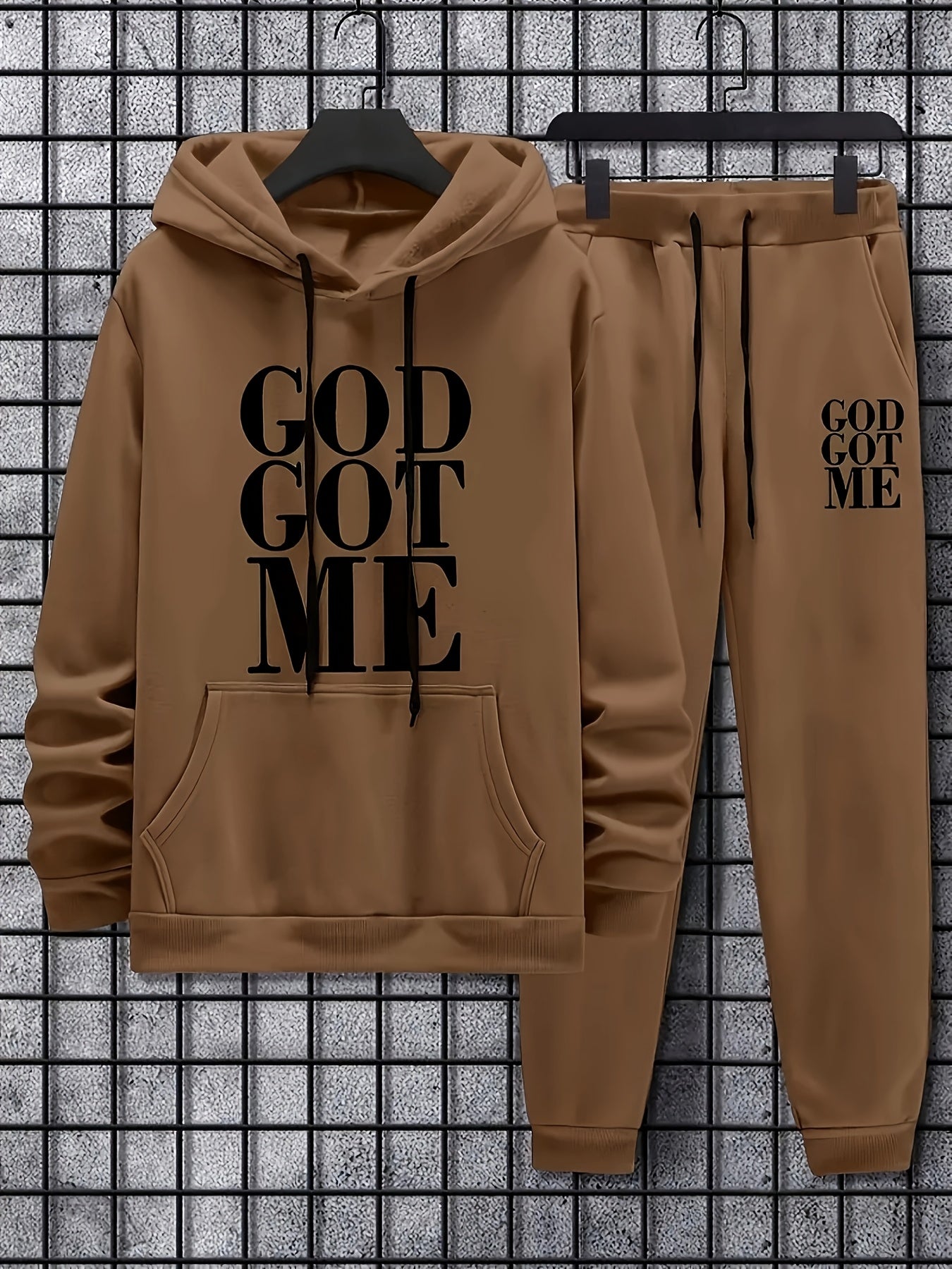 Men's Casual Polyester Hoodie and Sweatpants with God Got Me Print