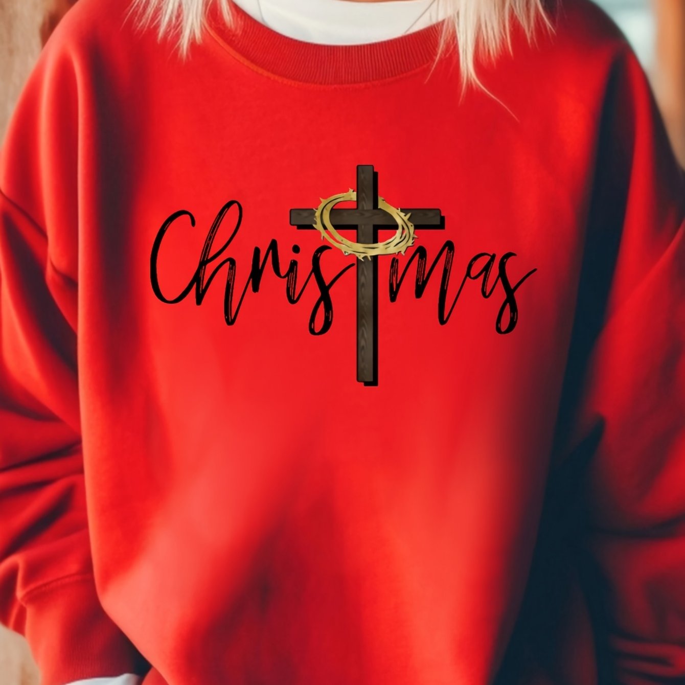 Oversized Crewneck Sweater With Cross Print