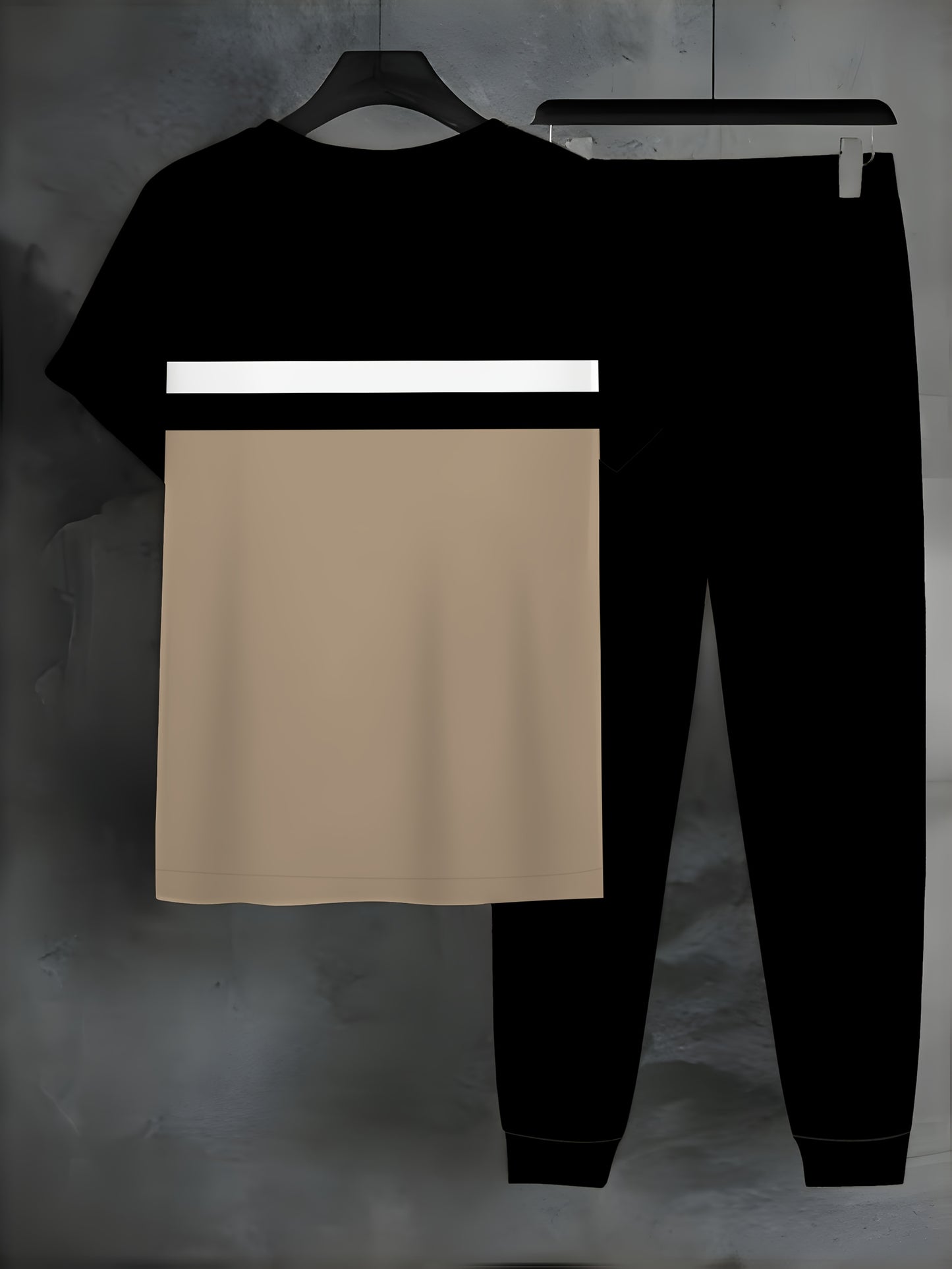 Mens Polyester Two Piece Athletic Set Casual Crew Neck