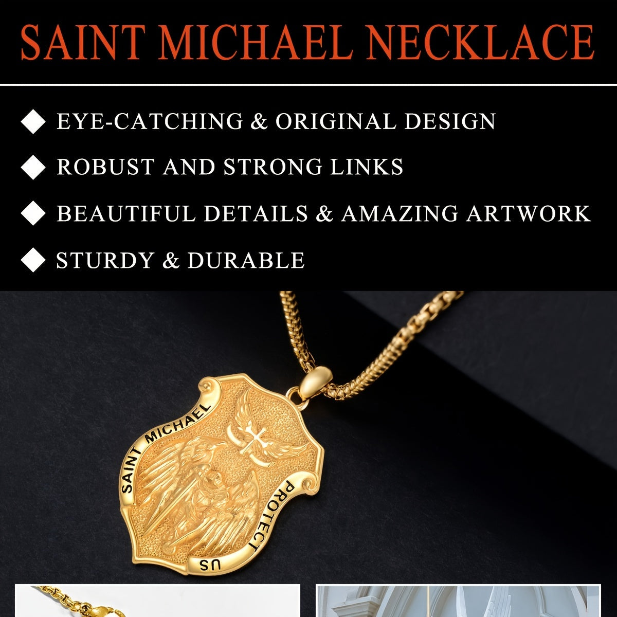 In His Divine Power Golden Plated Shield Necklace Pendant
