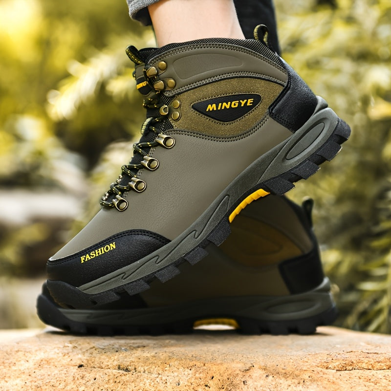 Stylish Geometric Men's High-Top Casual Sneakers with Durable Synthetic Upper and TPR Sole for Outdoor Adventures Sports Streetwear and Hiking