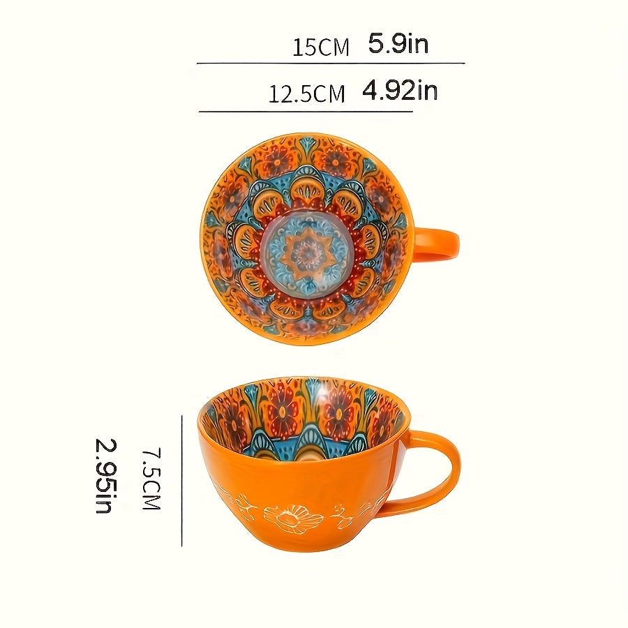 6pcs - Bohemian Ceramic Breakfast Mug - 15oz Large Capacity, Microwave Safe for Hot And Cold Drinks, Perfect Gift