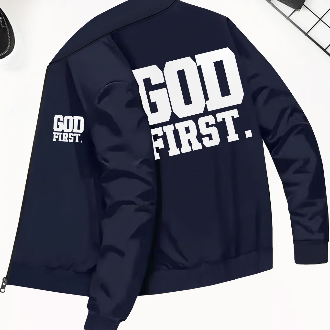Divine Power God First Print Zip Up Jacket Outdoors