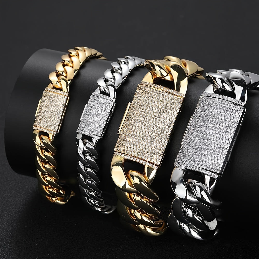 Men's Zirconium Necklace Bracelet Set Durable Stainless Steel
