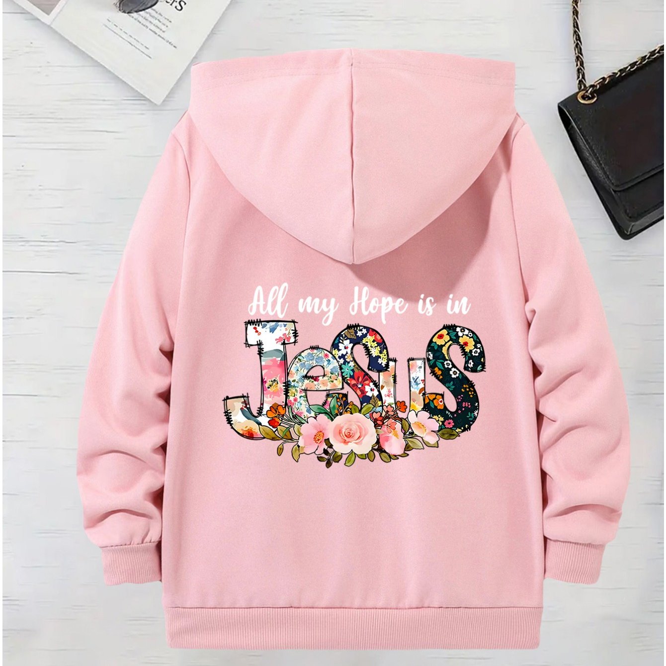 Long Sleeve Hooded Zip Up Sweatshirt With Jesus Print