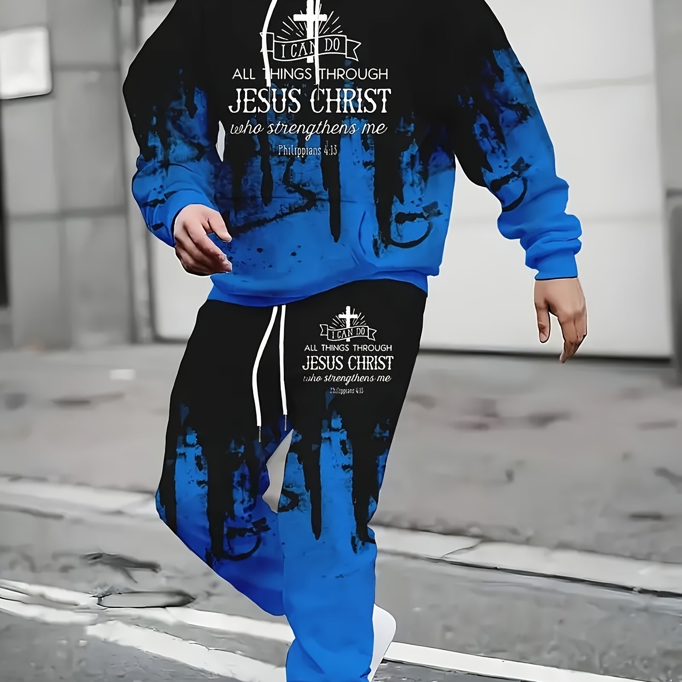 Faith Print Two Piece Hoodie And Jogger Set Everyday
