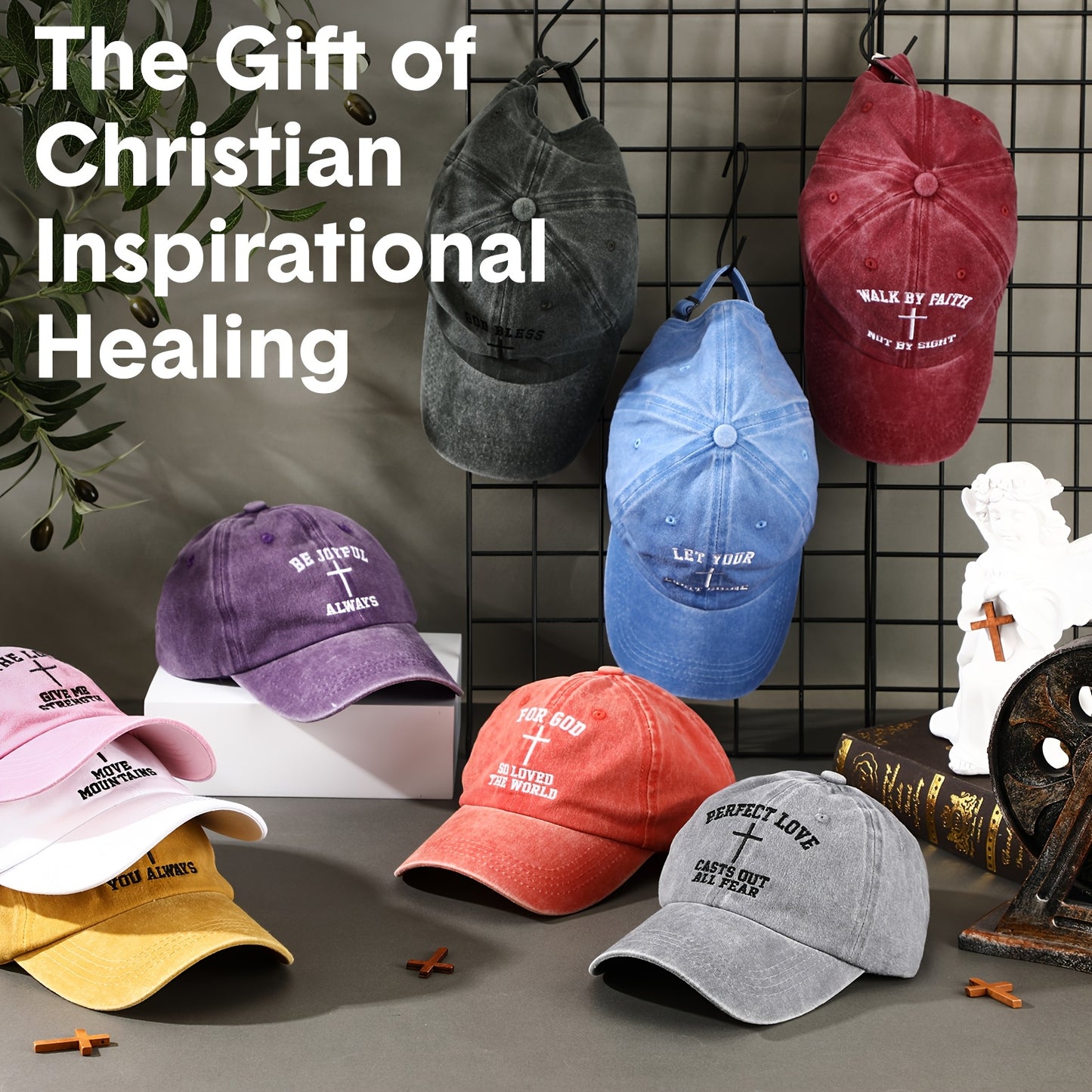 10pcs Christian Baseball Caps - "Prayer Can Move Mountains" & "Jesus is Lord" Designs