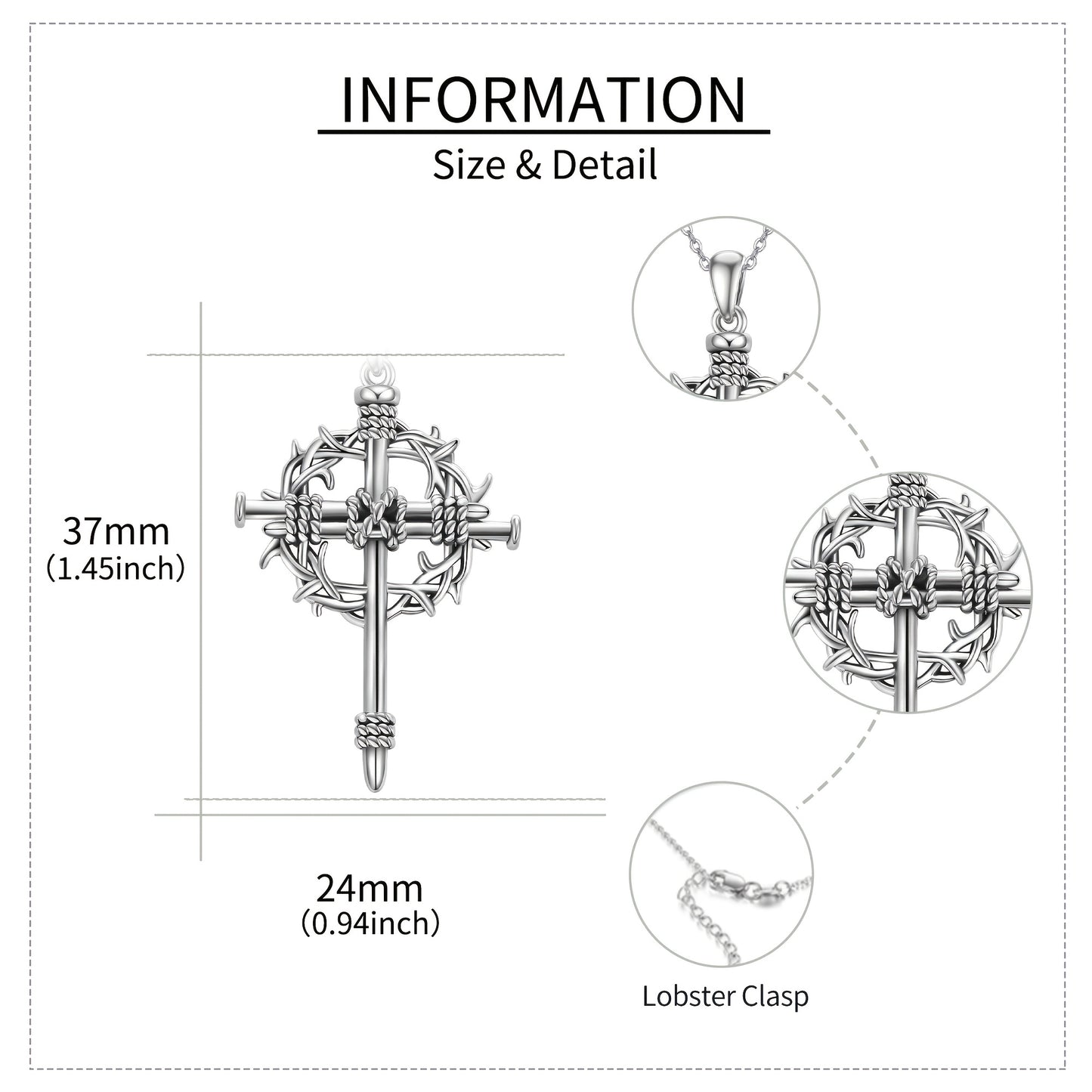Nail Cross Necklace Silvery Thorns Crucifix Pendant