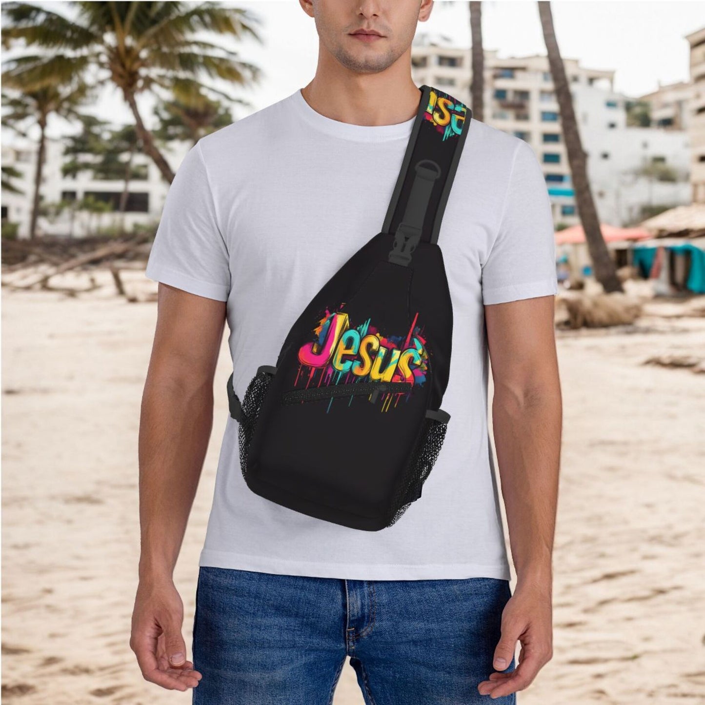 In His Divine Power Jesus Art Crossbody Bag Graffiti