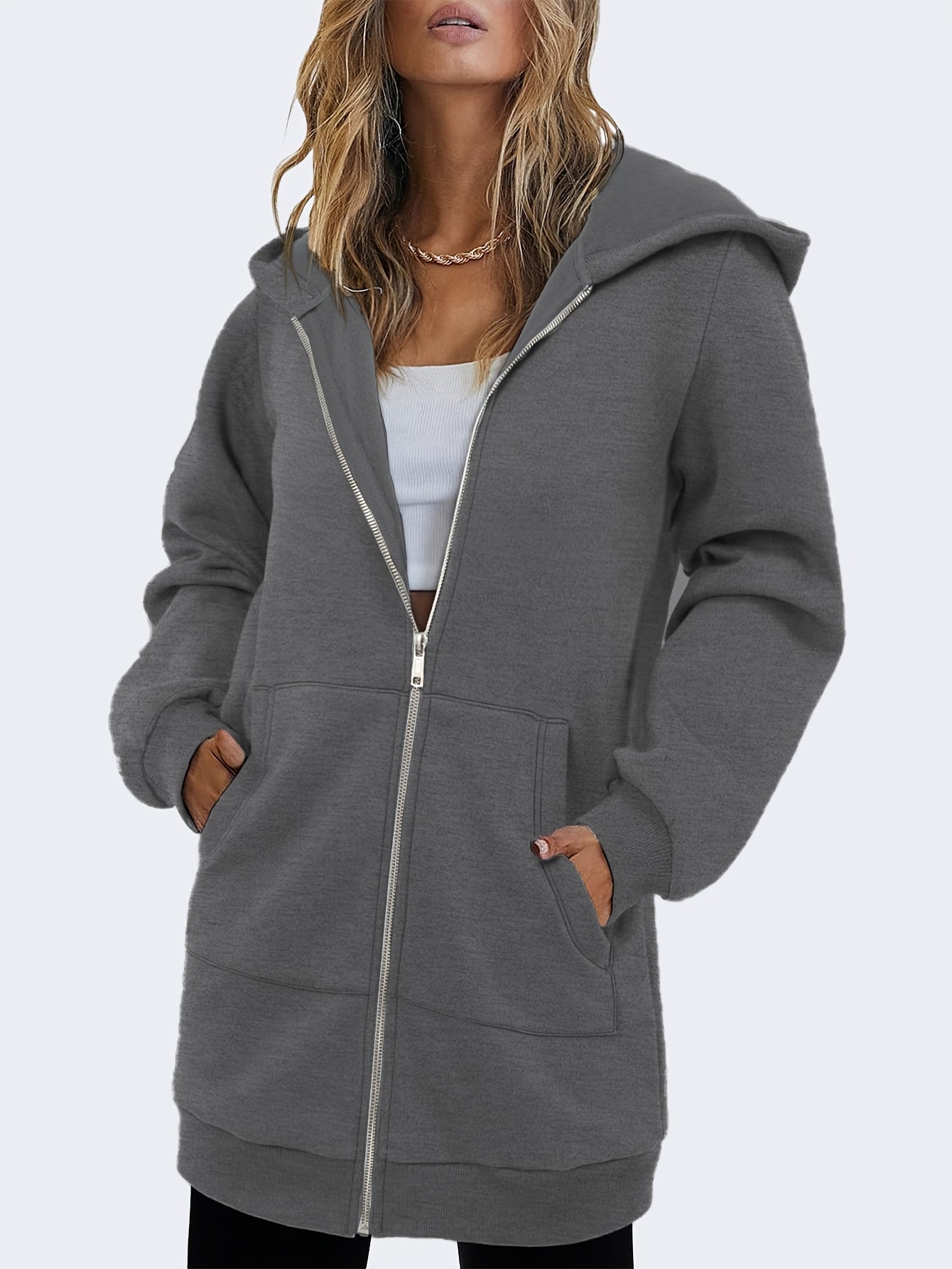 Women's Casual Longline Zip Up Hoodie by In His Divine Power