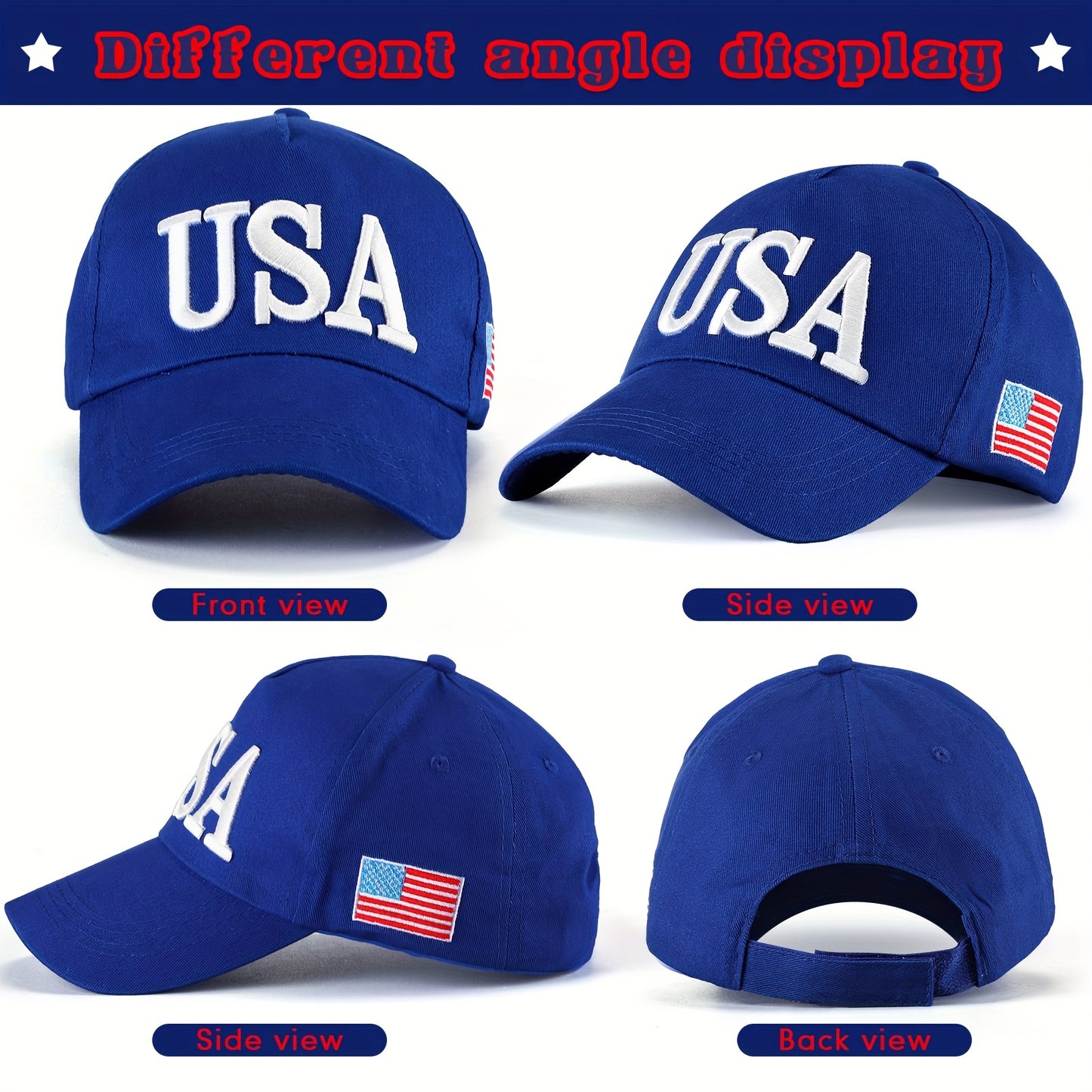 4pcs Patriotic USA Baseball Hats - Adjustable Cotton with Embroidered American Flag