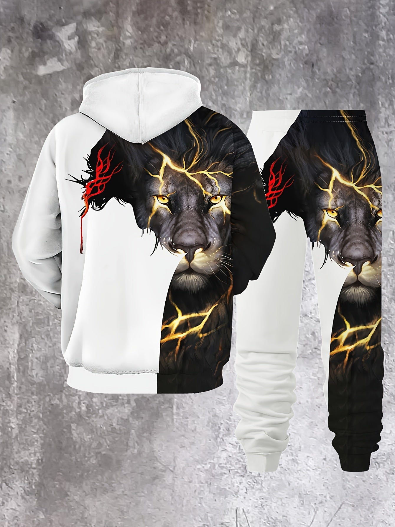 Divine Power 3D Lightning Lion Hoodie Set For Gentlemen