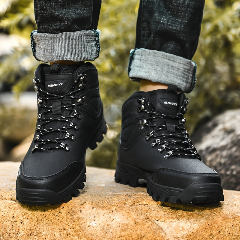 Stylish Geometric Men's High-Top Casual Sneakers with Durable Synthetic Upper and TPR Sole for Outdoor Adventures Sports Streetwear and Hiking