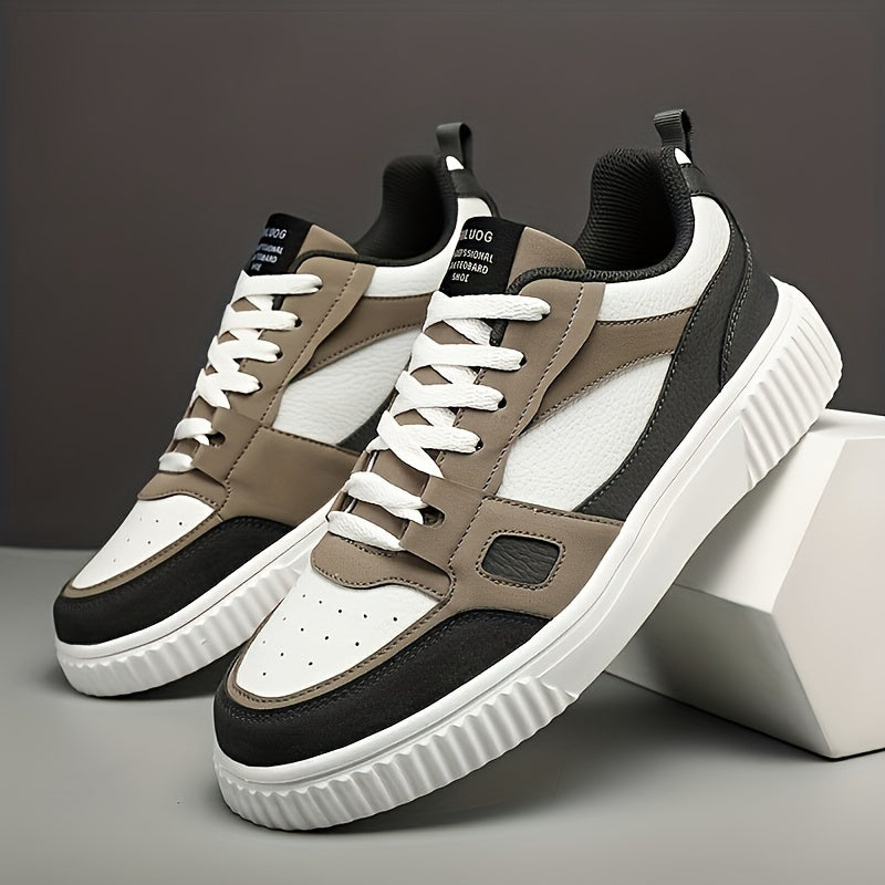Men's Trendy Solid Color Block Skate Shoes for All Season Wear
