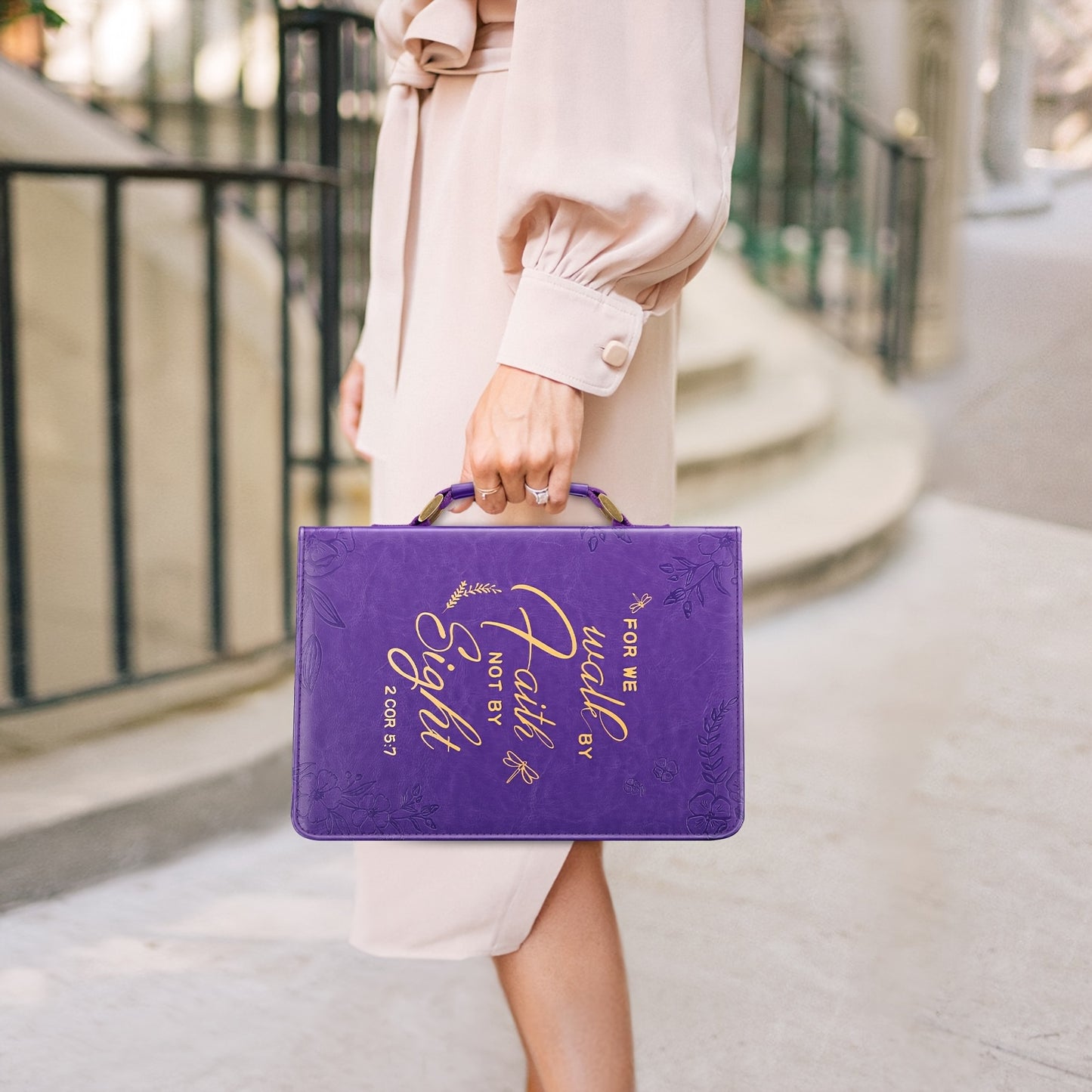 Extra Large Purple Bible Cover with Golden Floral Design for Enhanced Protection and Elegance