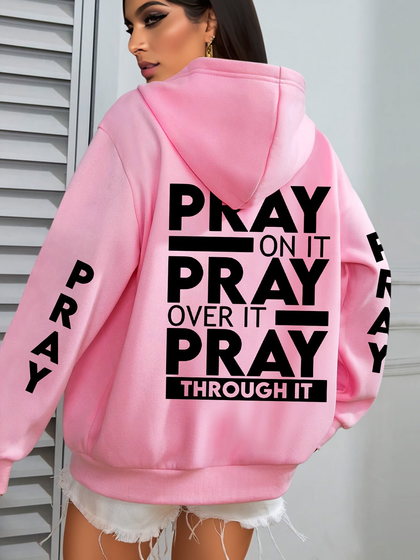 Divine Power Pray Print Kangaroo Pocket Hoodie Sweatshirt