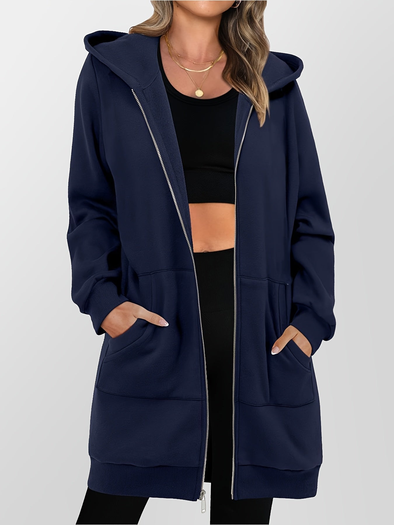 Women's Casual Longline Zip Up Hoodie by In His Divine Power