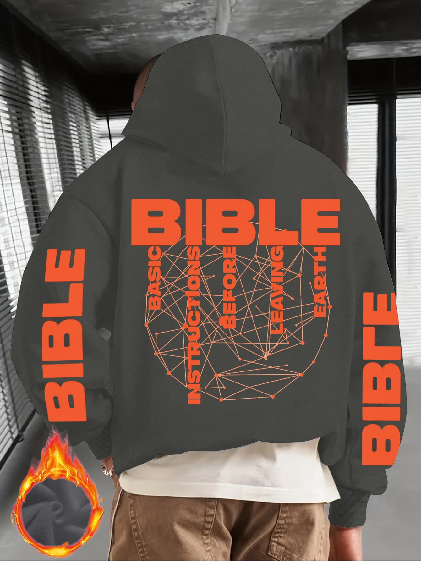 Men'S Christian Hoodie - Bible Verse Sweatshirt with "BIBLE" Text, Loose Fit Hooded Pullover for Church, Everyday Faith Expression - Fall/Winter Warmth - Religious Apparel Gift for Men, Autumn Winter Wear, Casual Streetwear,
