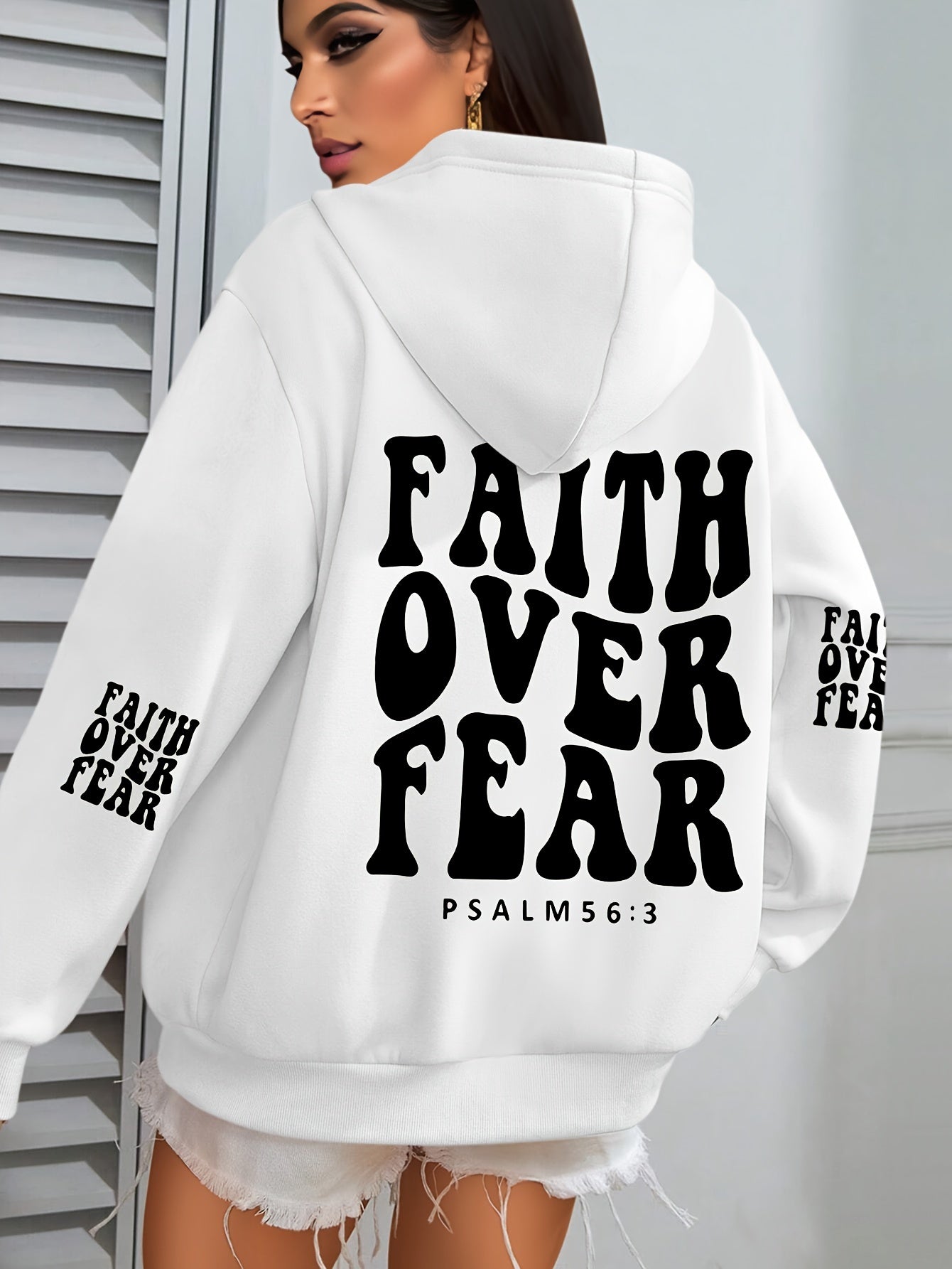 IHDP Faith Over Fear Hoodie Inspirational Print Sweatshirt