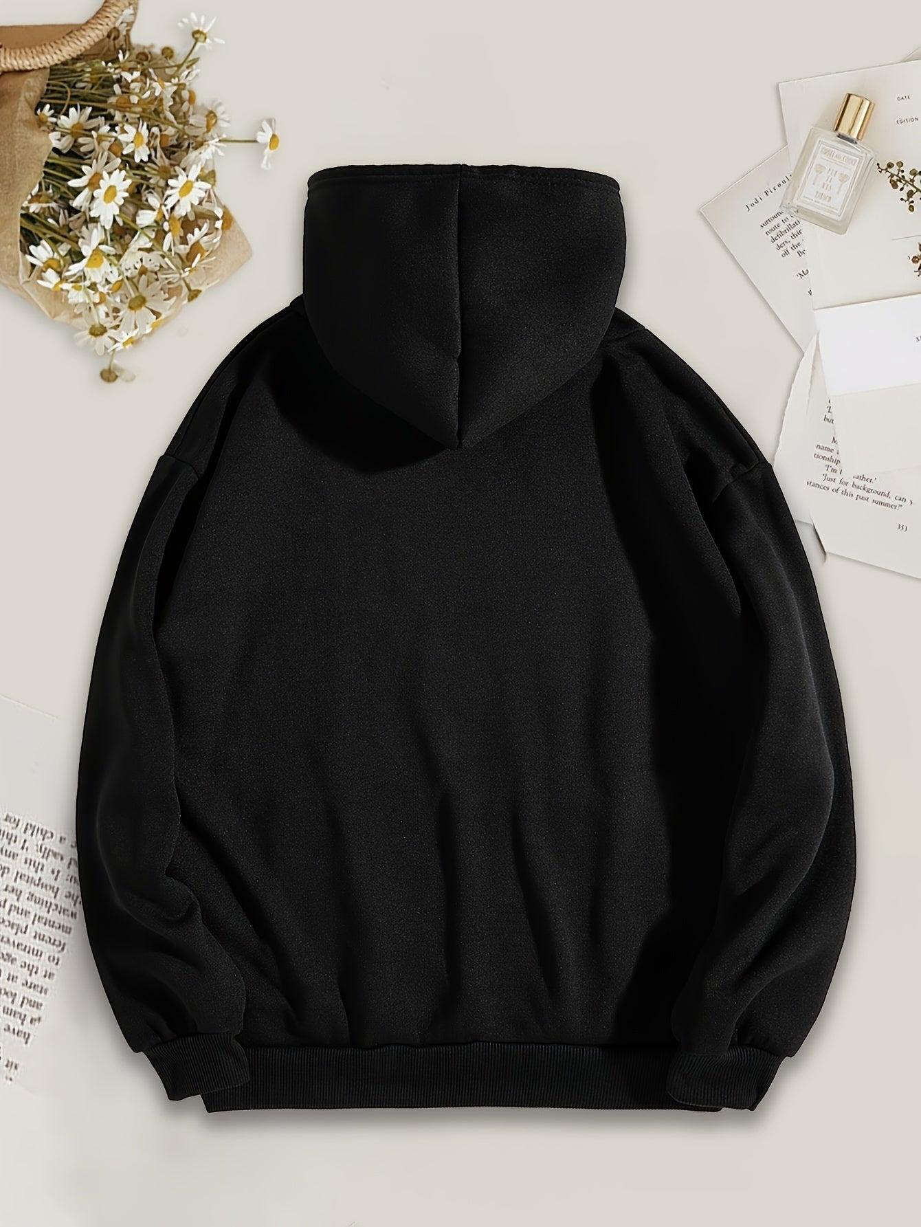 Womens Casual Polyester Hoodie Alphabet Print Drawstring