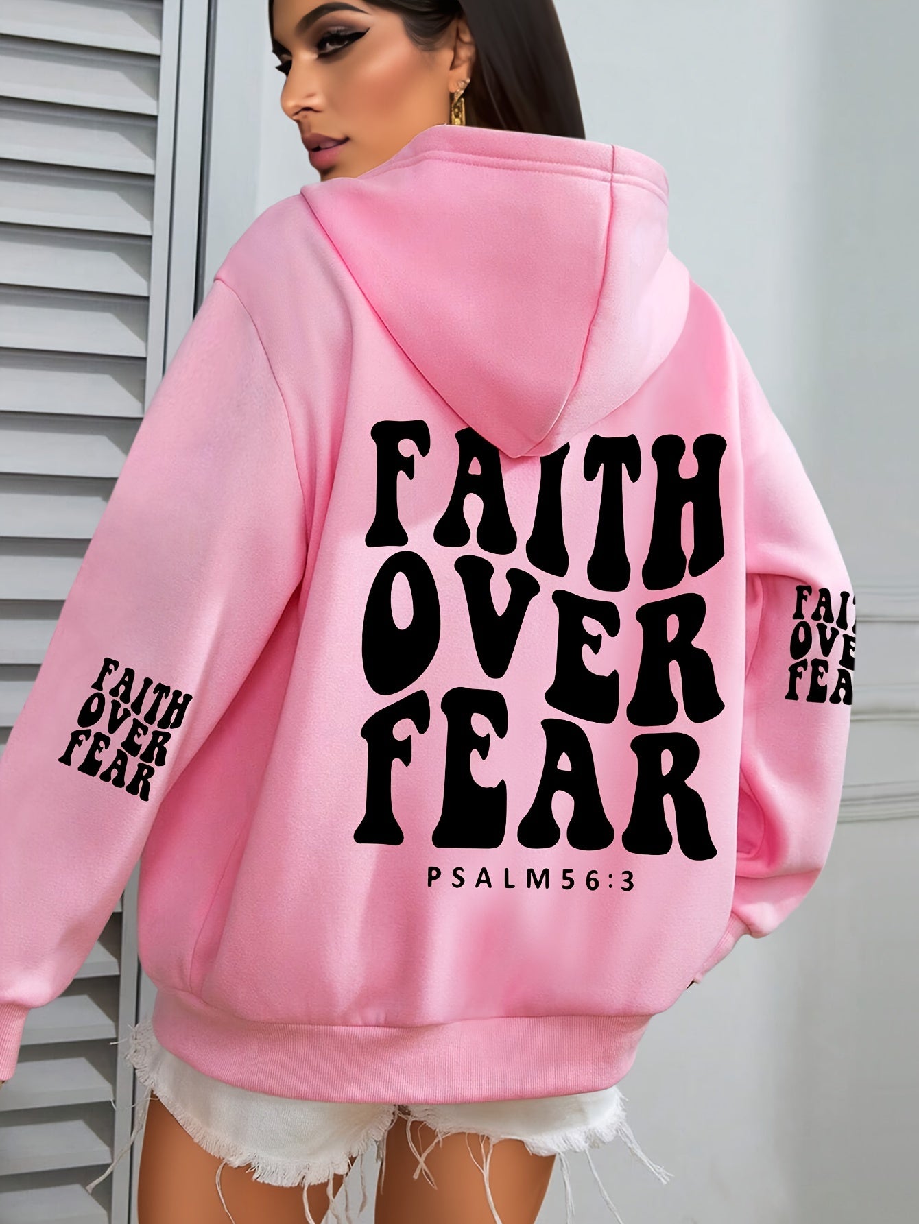 IHDP Faith Over Fear Hoodie Inspirational Print Sweatshirt