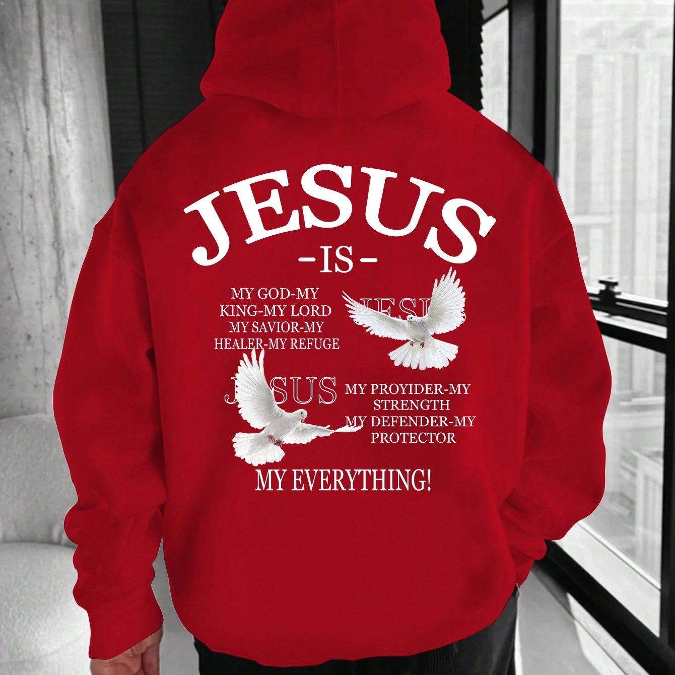 In His Divine Power Jesus Print Hoodie Sweatshirt Men