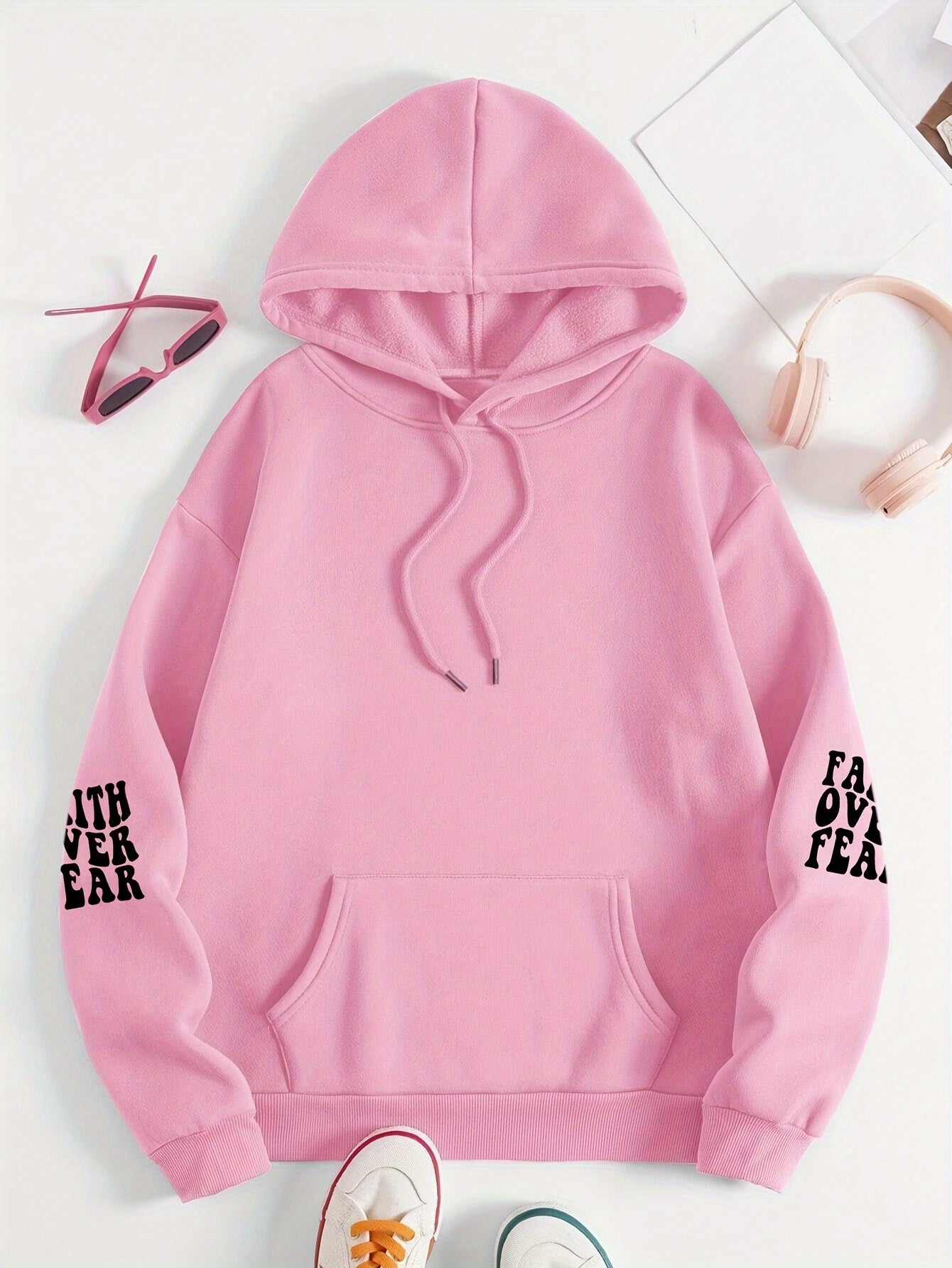 IHDP Faith Over Fear Hoodie Inspirational Print Sweatshirt