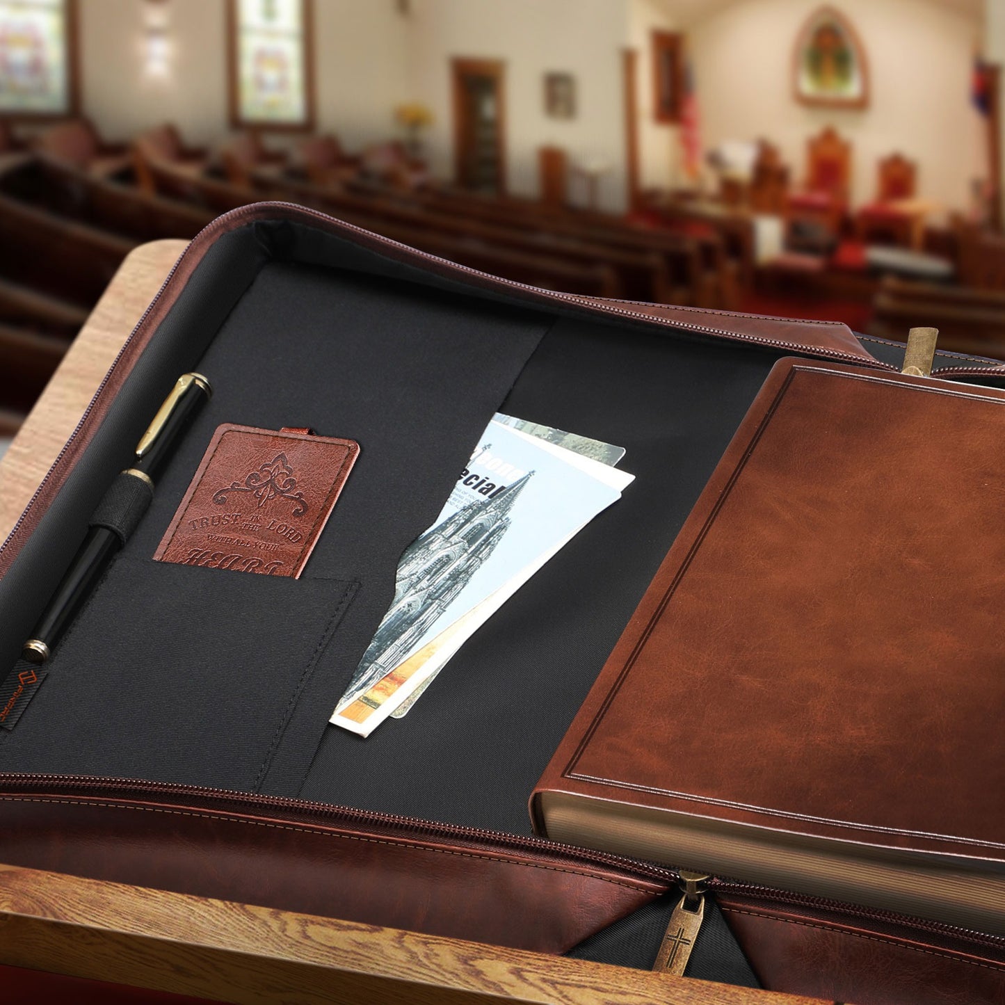 FINPAC Classic Bible Cover Large PU Leather Church Bag Durable and Stylish Design