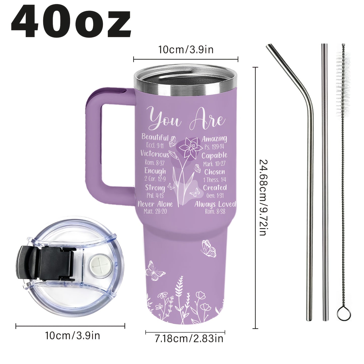 1pc Christian Tumbler 40 Oz, Christian, White Cross on Pink