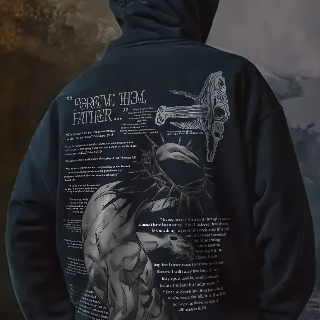 Men's Fleece Hoodie with Letter Print and Kangaroo Pouch Drawstring
