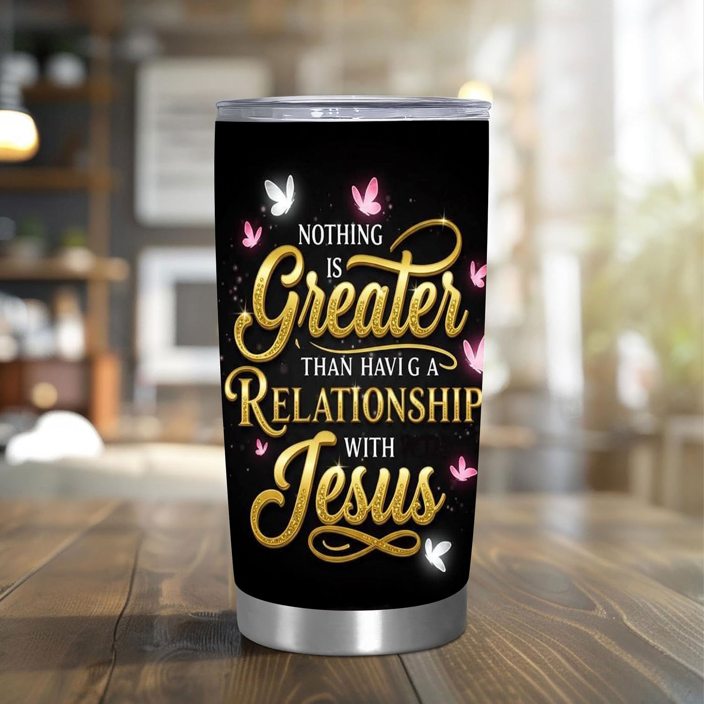 Elegant Black & Golden Glittery Butterfly Tumbler with Lid & Straw