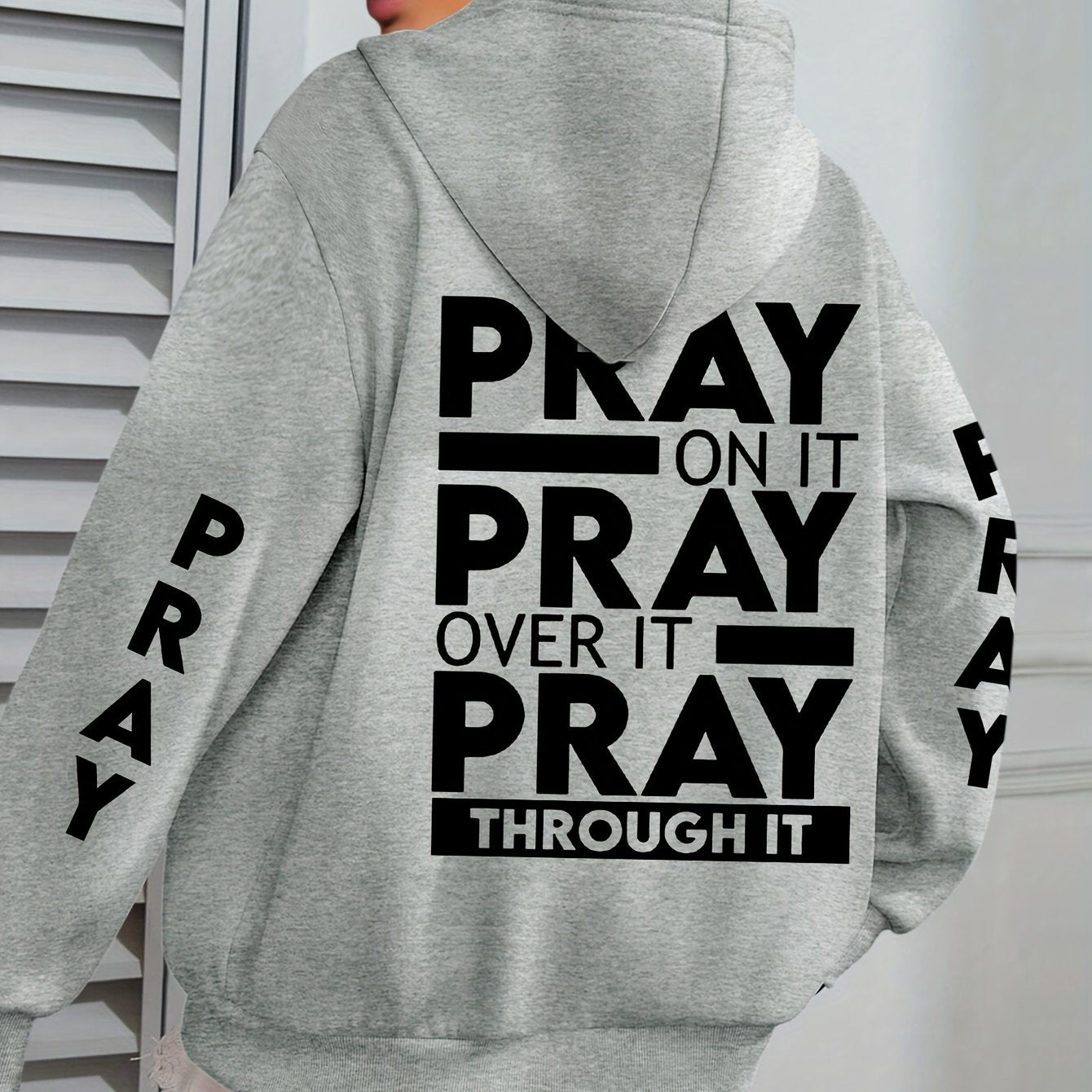 Divine Power Pray Print Kangaroo Pocket Hoodie Sweatshirt