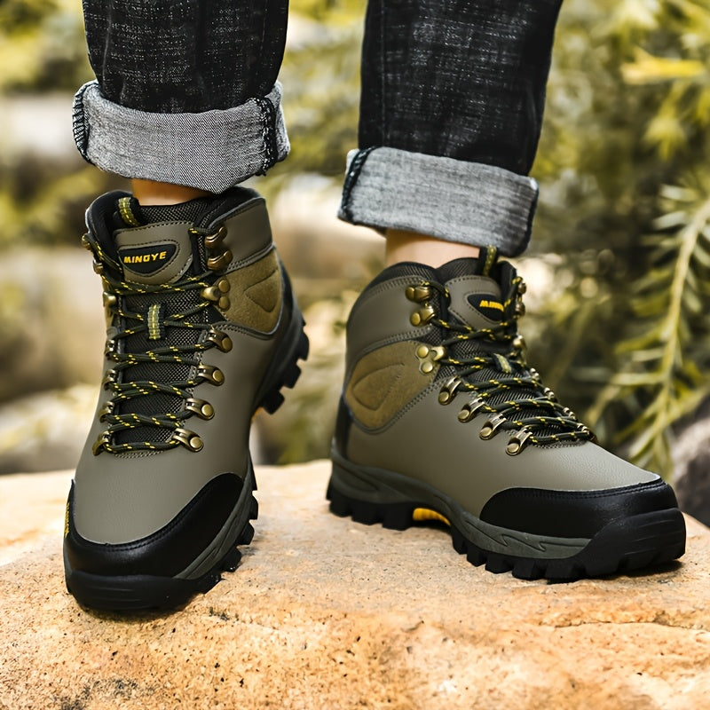 Stylish Geometric Men's High-Top Casual Sneakers with Durable Synthetic Upper and TPR Sole for Outdoor Adventures Sports Streetwear and Hiking