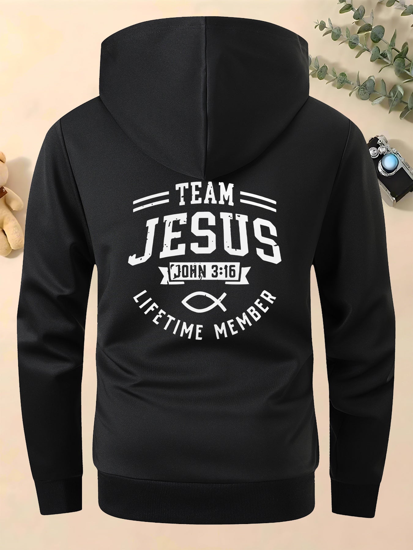 Mens Casual Hooded Polyester Jacket With Jesus Print