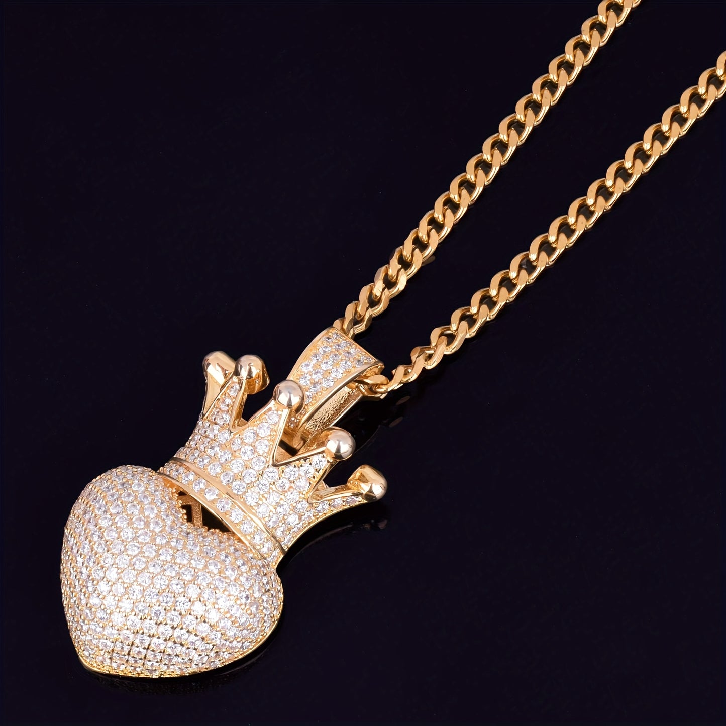 Hip Hop Love Plated Crown Pendant Necklace