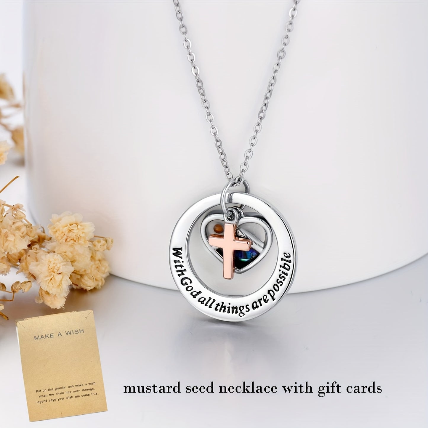 Abalone Shell Pendant Christian Mustard Seed Cross Necklace