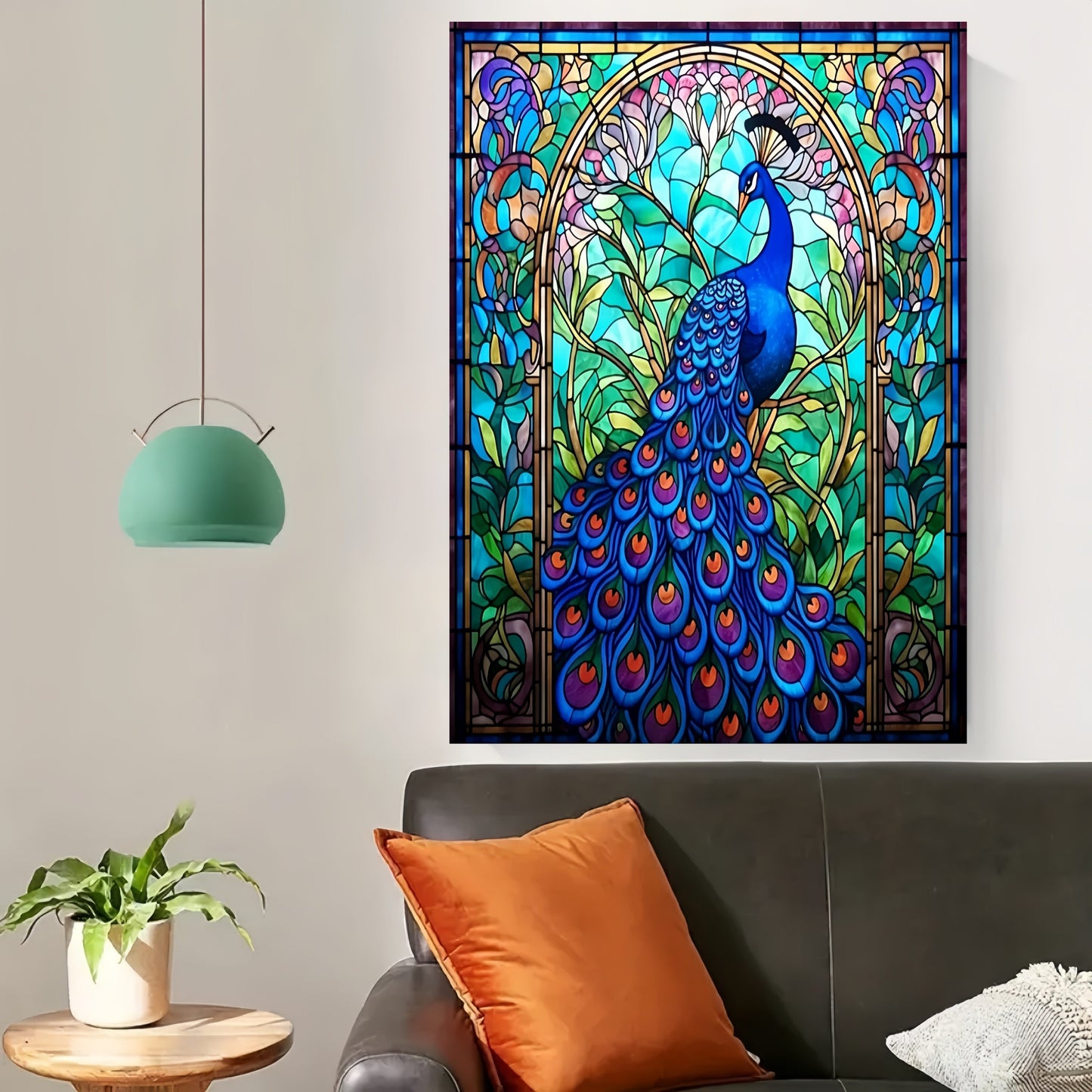 1pc Peacock Stained Glass Style Wrapped Canvas Artwork