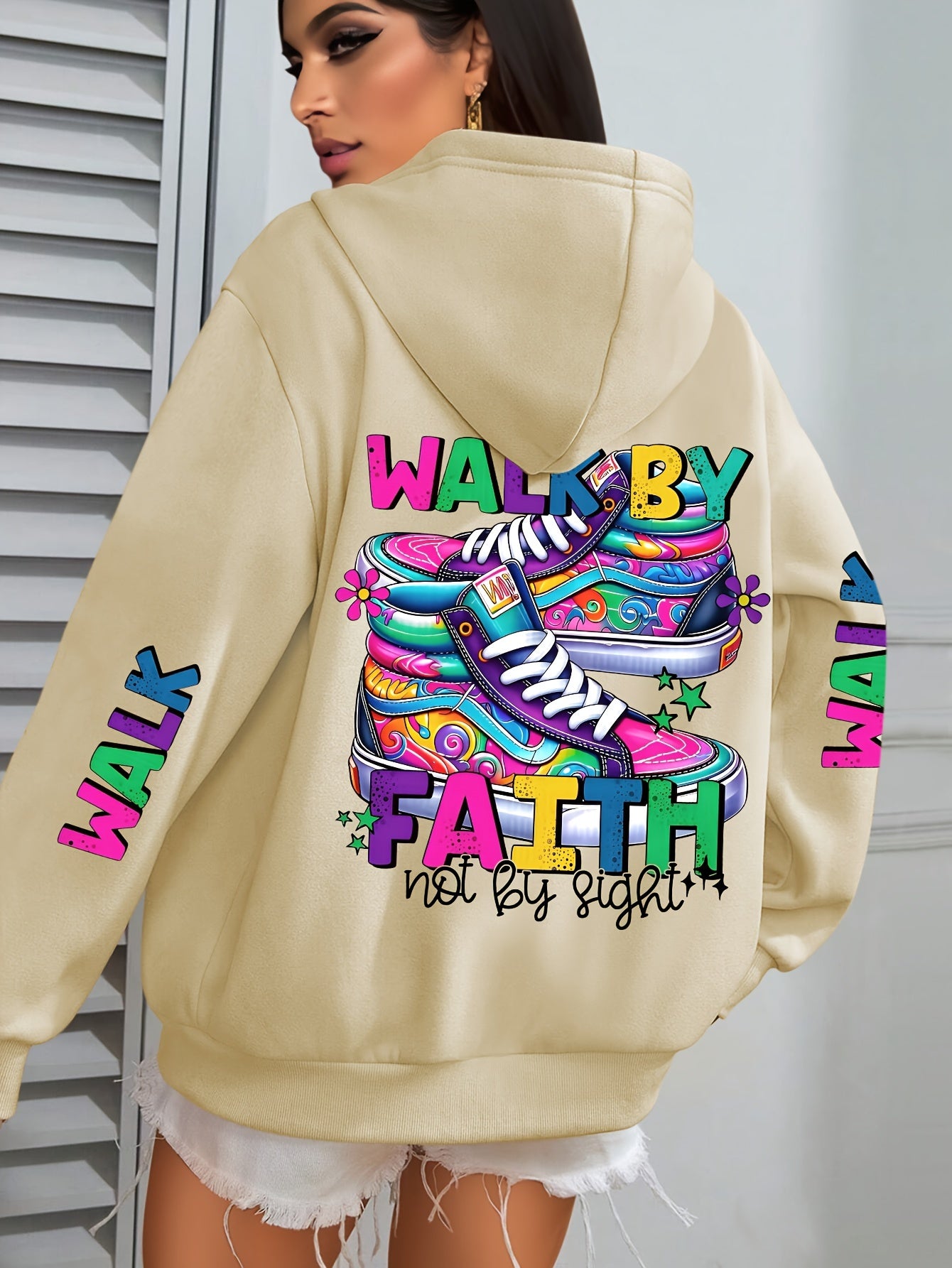 Hooded Sweatshirt With Vibrant Shoe Print And Pocket