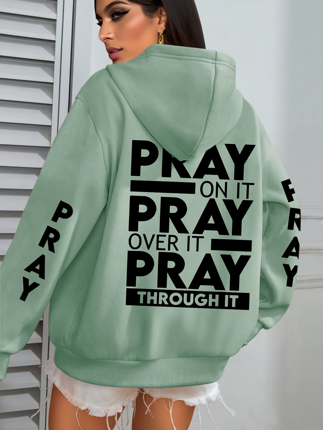 Divine Power Pray Print Kangaroo Pocket Hoodie Sweatshirt