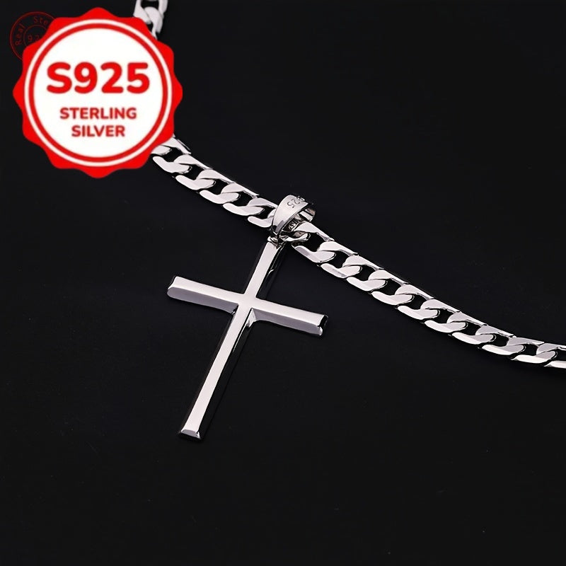 Divine Power Cuban Chain Silver Cross Pendant Necklace
