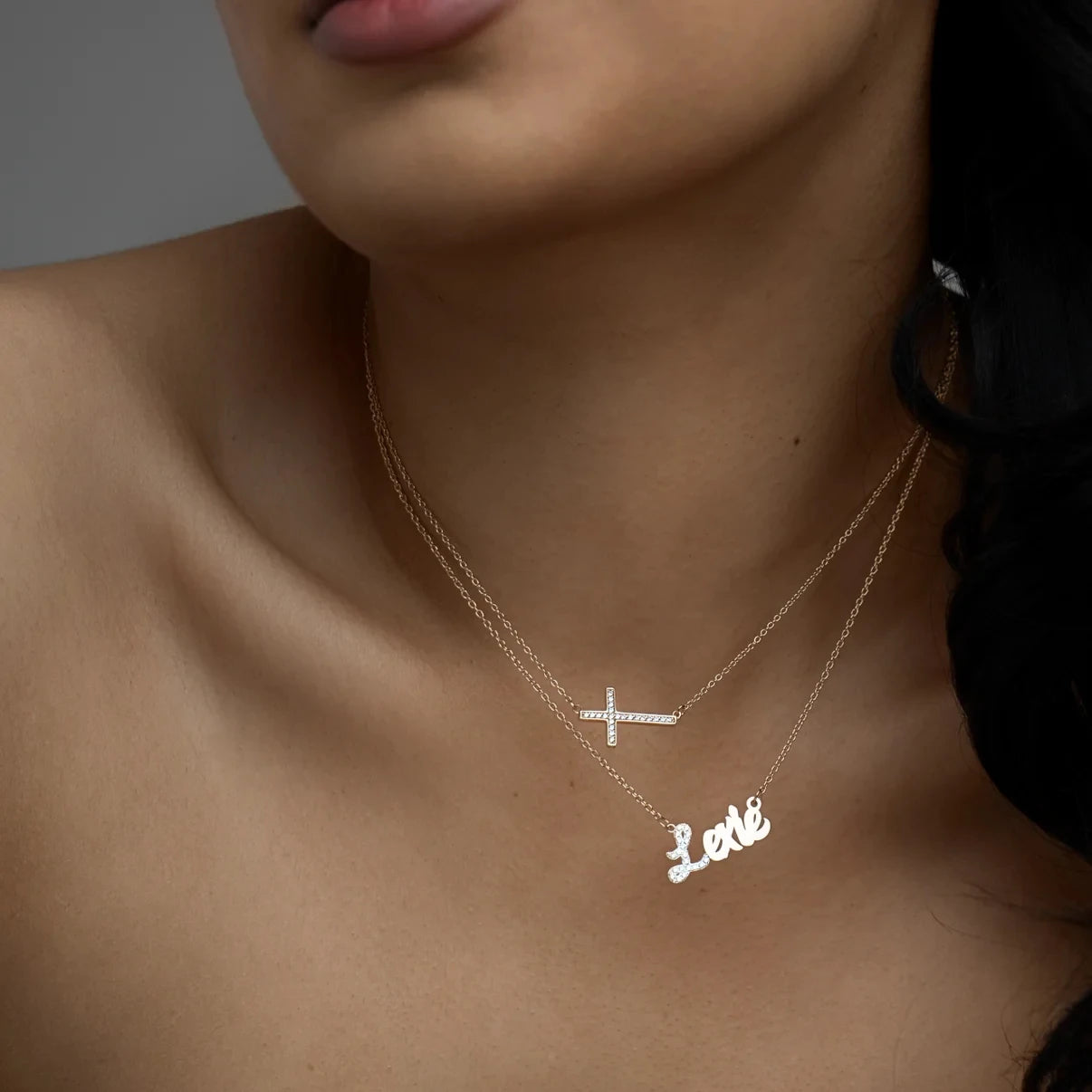 Custom Dainty Cross Pendant Necklace Personalized Horizontal Cross Jewelry
