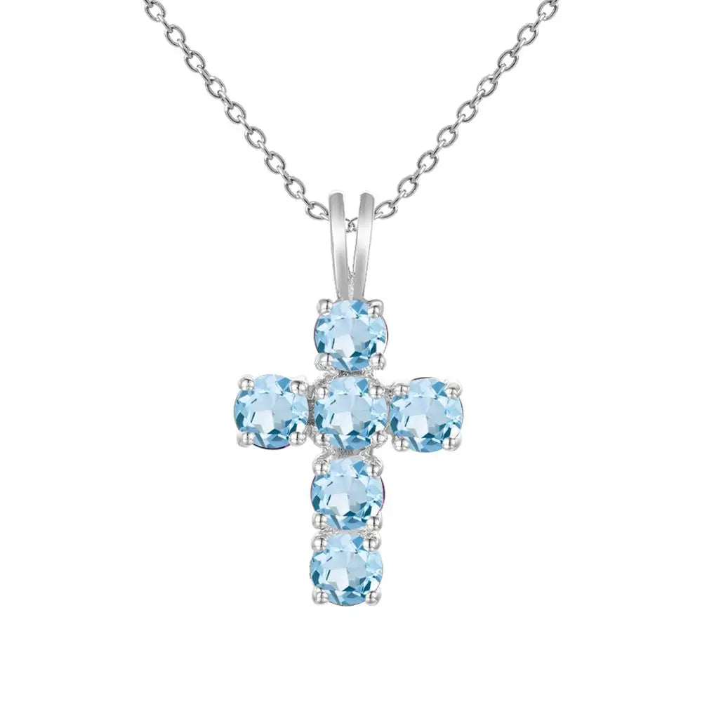 GEM'S BALLET 925 Silver Topaz Cross Pendant For Women