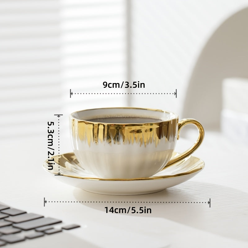 12 pieces/6 sets, European-Style Exquisite Ceramic Coffee or Tea Cup and Plate Set, Light Luxury Ceramic, 250ml