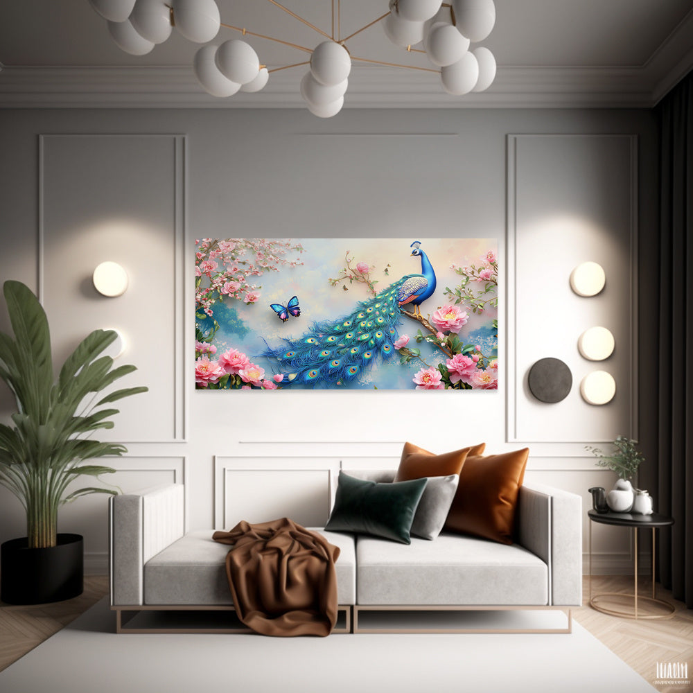 Peacock and Floral Abstract Canvas Wall Art Retro Modern for Living Room Bedroom Home Office Kid Room Restaurants