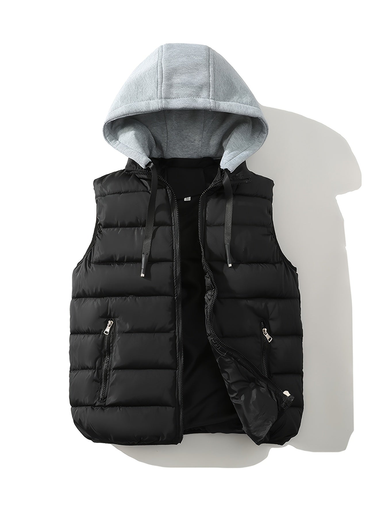 Stylish Men's Hooded Vest Solid Color Warm Thick Casual for Autumn and Winter