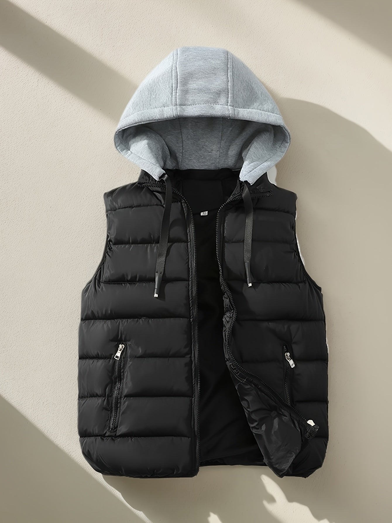 Stylish Men's Hooded Vest Solid Color Warm Thick Casual for Autumn and Winter